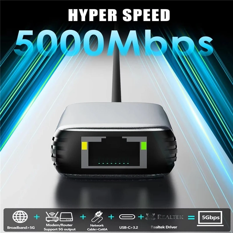 5000Mbps USB محول إيثرنت USB3.0 Type-C إلى RJ45 5Gbps إيثرنت محول بطاقة الشبكة محول محور للكمبيوتر ويندوز 11 المحمول