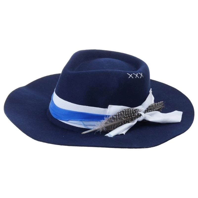 

652F Unisex Wool Western Hat Fashionable Jazzy Hat Wide Brims Feathered Fedoras Hat for Outdoor Adventures and Music Festival