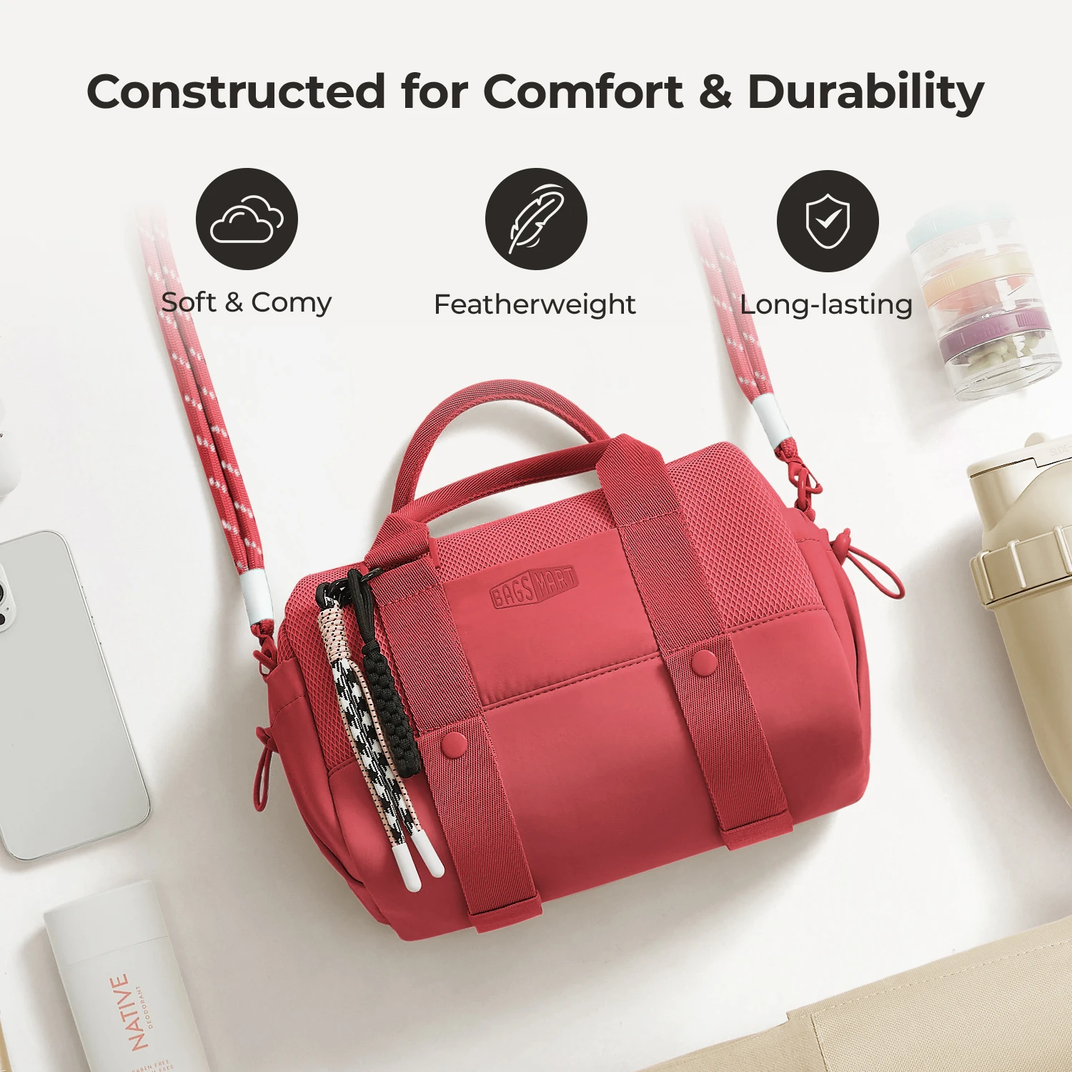 BAGSMART Boston-Tasche für Damen, Mini-Reisetasche, Schulter-Crossbody-Tasche, wasserdicht, mit Nassfach, für Fitnessstudio, Reisen, Alltag, Strand, Weekender – Detail 34