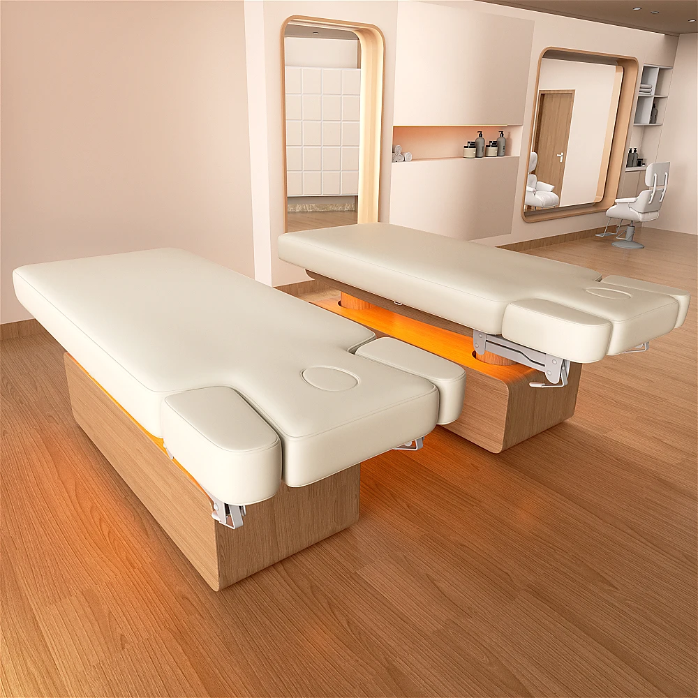 التصميم الأصلي أثاث صالون التجميل الحديث الوردي الذهبي سرير سبا الوجه 4 محركات طاولة التدليك الكهربائية السرير