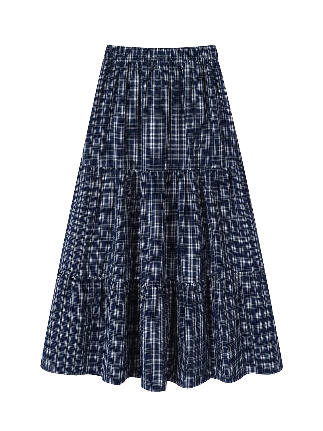 

Blue Plaid A-Line Skirt High Waist Split Sed Women's Summer Elastic Waist Long Skirt College Sle Cake Skirt