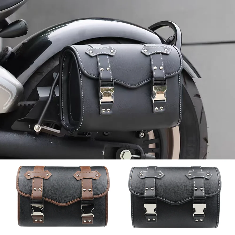 Universal Motorcycle Saddlebags Fork Bag PU Leather Luggage Pouch Side Tool Bag Saddle Bag for for Honda for Bmw for Suzuki