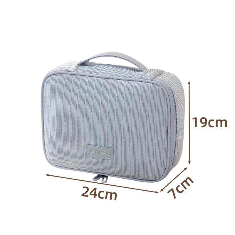 Bolsa de maquillaje de pana portátil de alta gama para mujer, caja de almacenamiento de cosméticos con cremallera, organizador de artículos de tocador de viaje, bolsa de lavado multizona