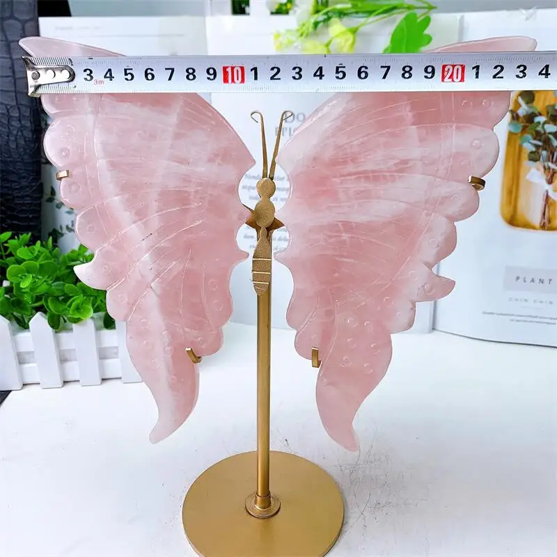 

Natural Rose Quartz Butterfly Wings Crystal Carving Healing Gemstone Crafts For Girl Birthday Present Decorations 1pair