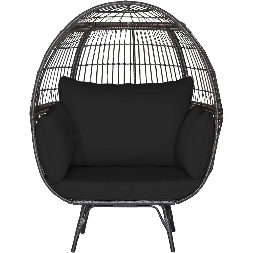 

Luxury Oversized Wicker Egg Chair with Cushions, Indoor/Outdoor 2-Person Swing Chair for Patio, Porch - 450 lbs Capacity (Black)