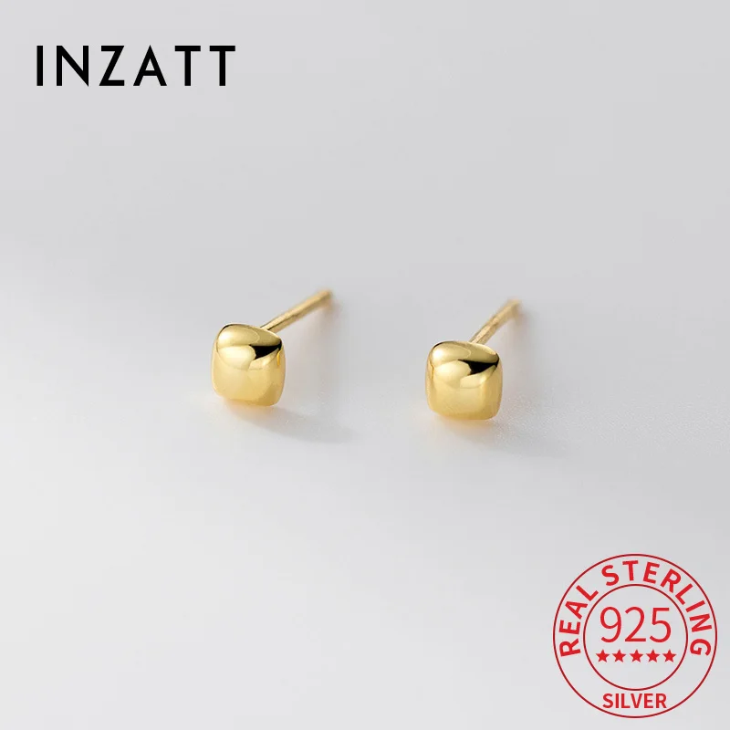 

INZATT Real 925 Sterling Silver 18K Gold Square Bead Mini Stud Earrings For Women Trendy Fine Jewelry Geometric Accessories