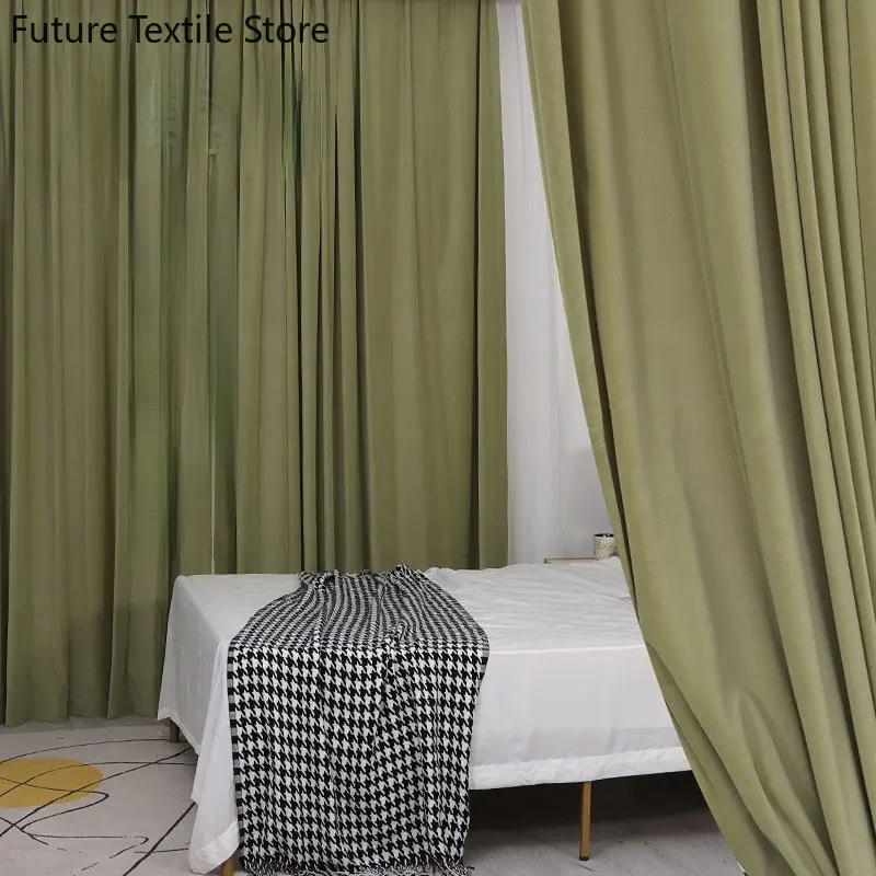 

Nordic mink velvet matcha green velvet non-inverted full blackout modern style curtain Curtains for Living dining room bedroom