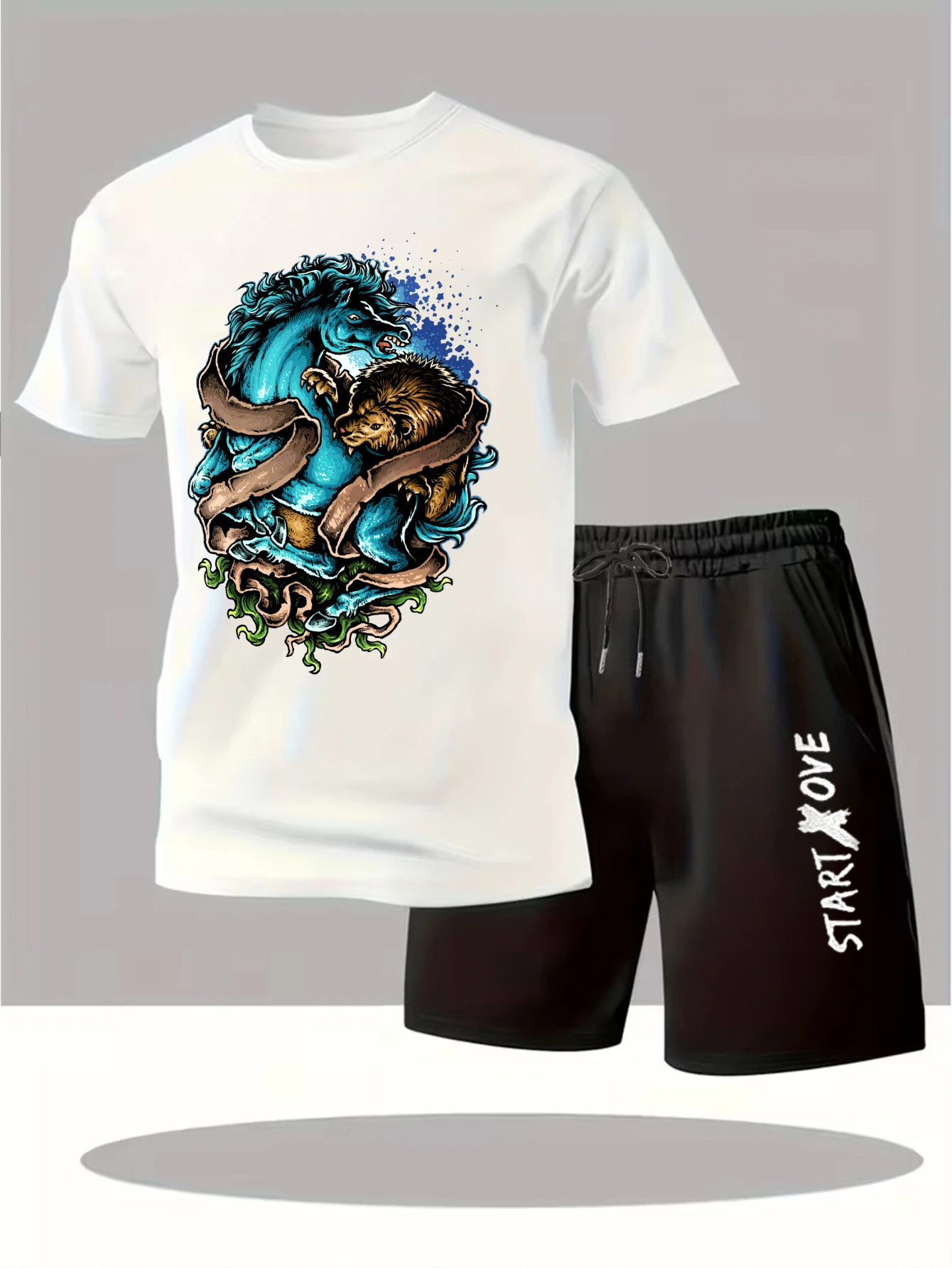 

Мужские комплекты 2025: Новинка! Модный графический комплект из свитшота и шорт. Мужской спортивный костюм Y2K с принтом. Комплект одежды с коротким рукавом. Мужские костюмы.