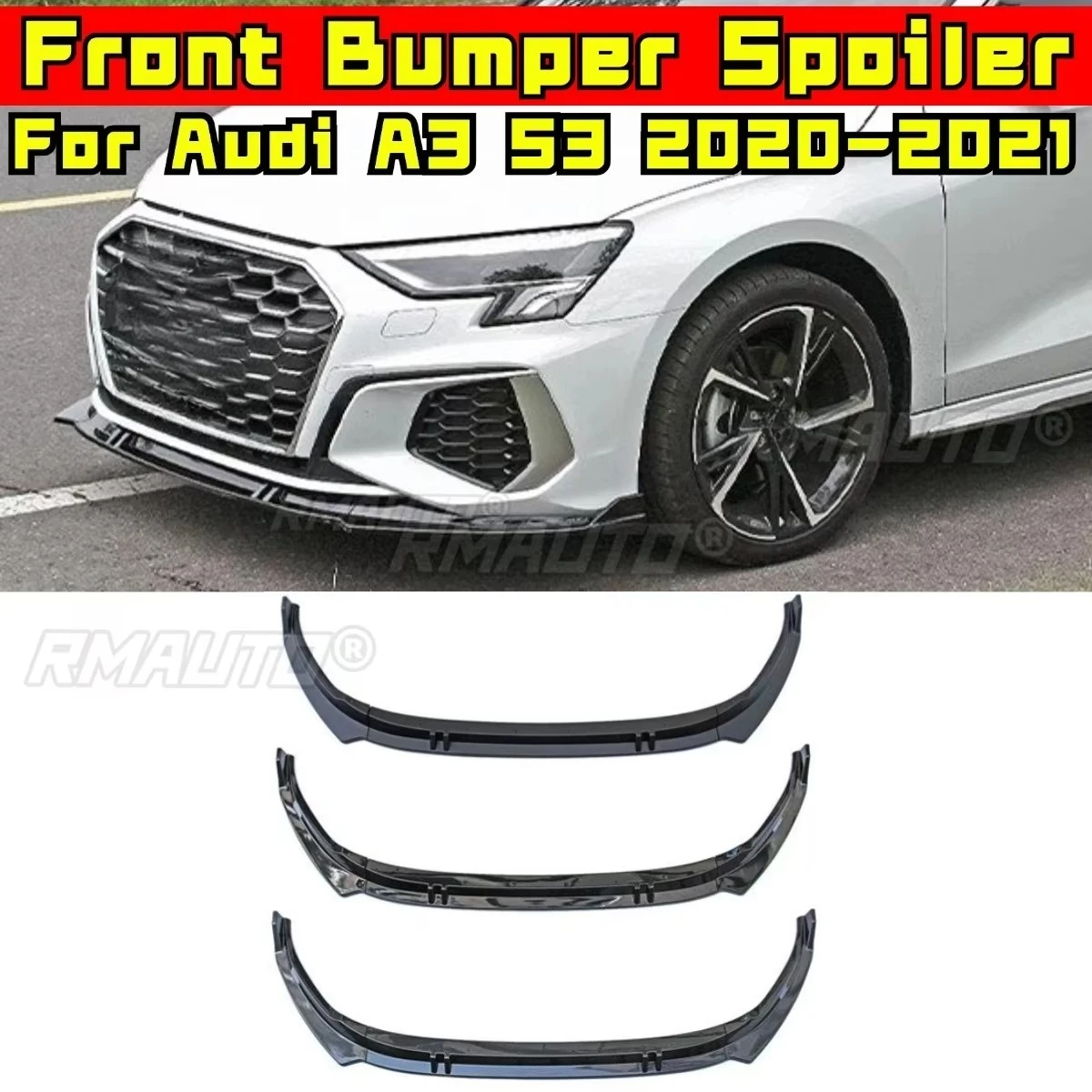 

3 шт., передний бампер автомобиля, спойлер, диффузор для губ, модификация, часть для Audi A3 S3 2020-2021, защитная крышка для бампера, аксессуары