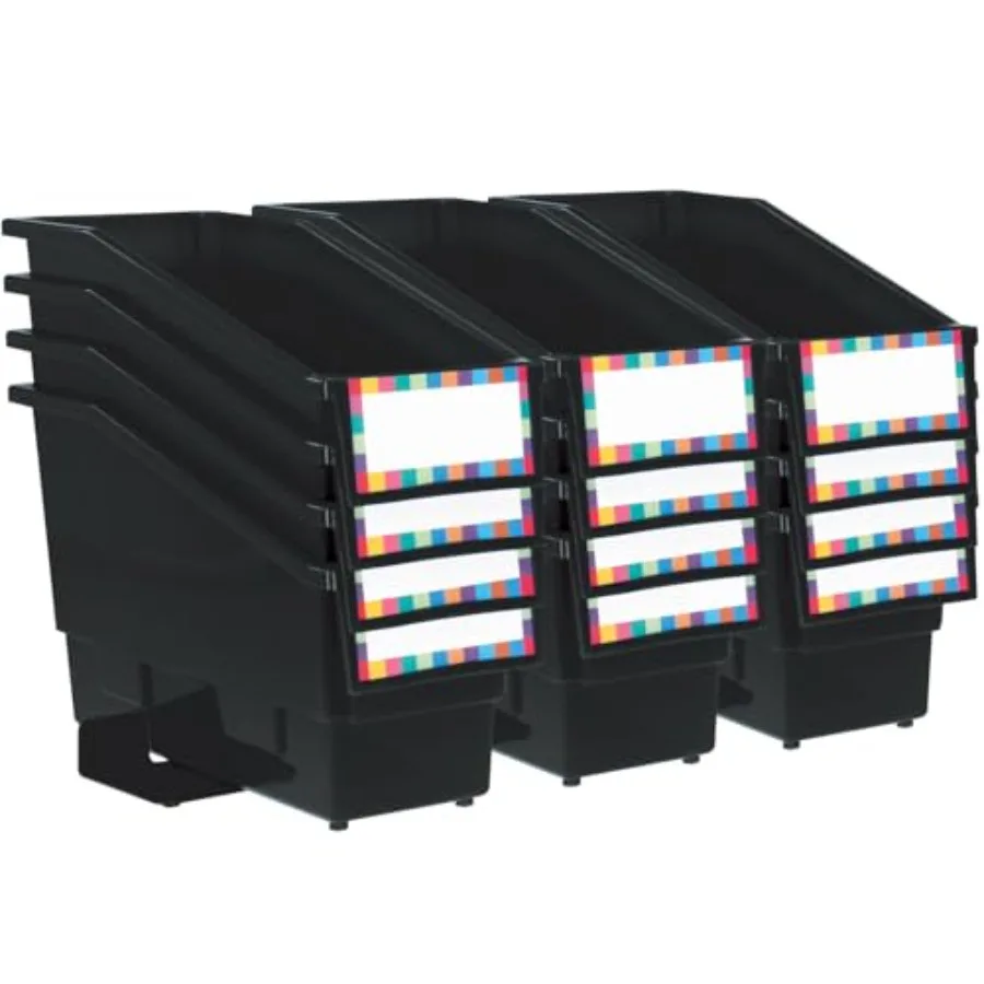 

Non-Tip Book and Binder Holders with Stabilizer Wings 5.5" by 13.5" by 7.75" - Set of 12 Classroom Organization and Storage Sol