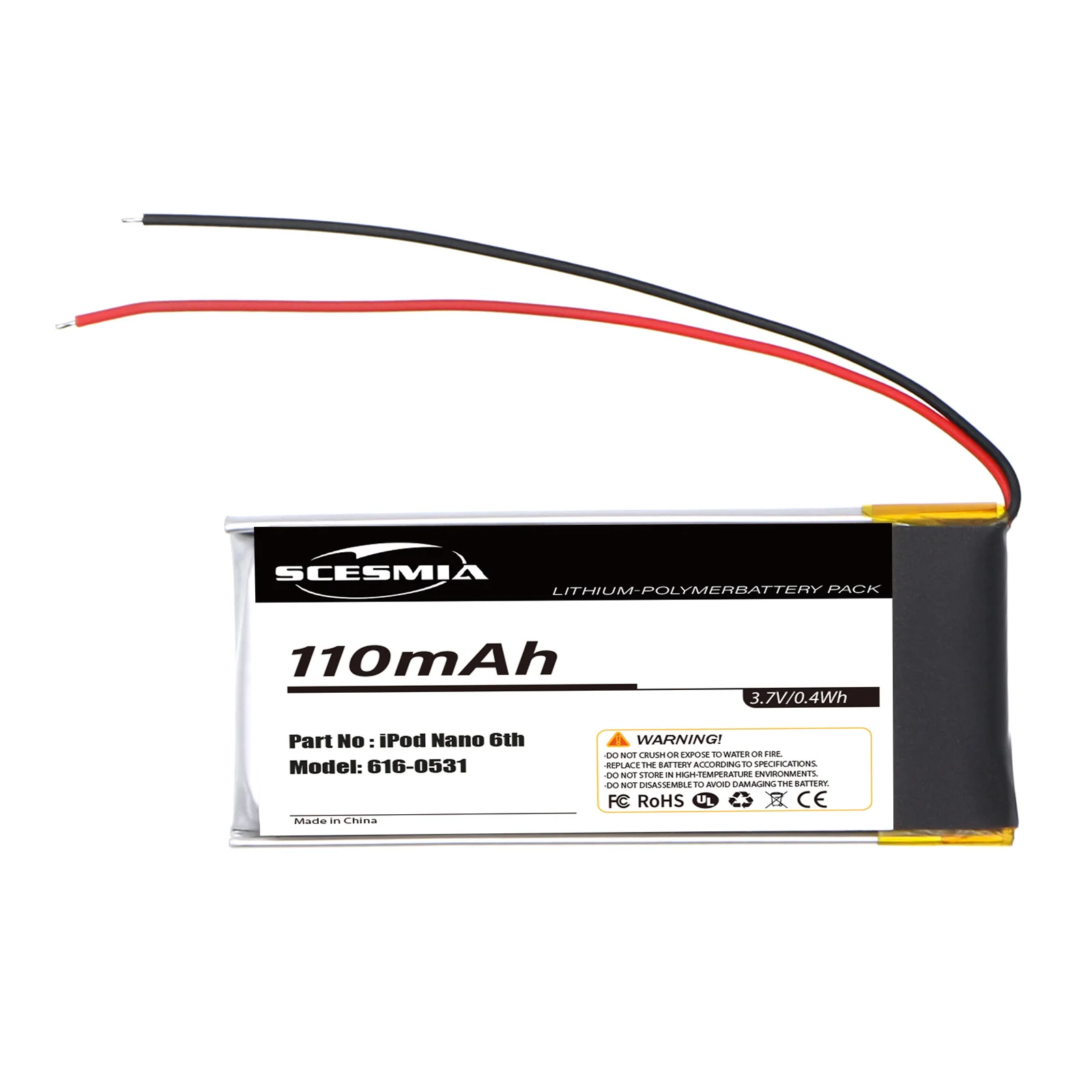 

110mAh Media Player Battery 616-0531 for Apple iPod Nano 6th, ipod nano 6th generation