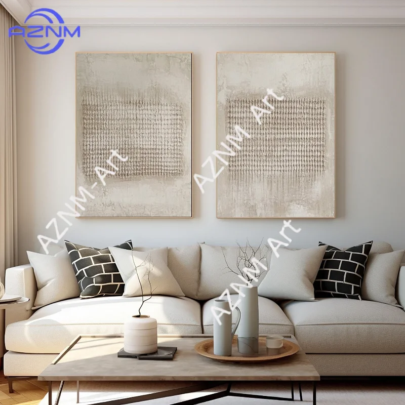 1/2Pcs Textured Beige Abstract Oil Painting Set: Contemporary Wall Art view 5