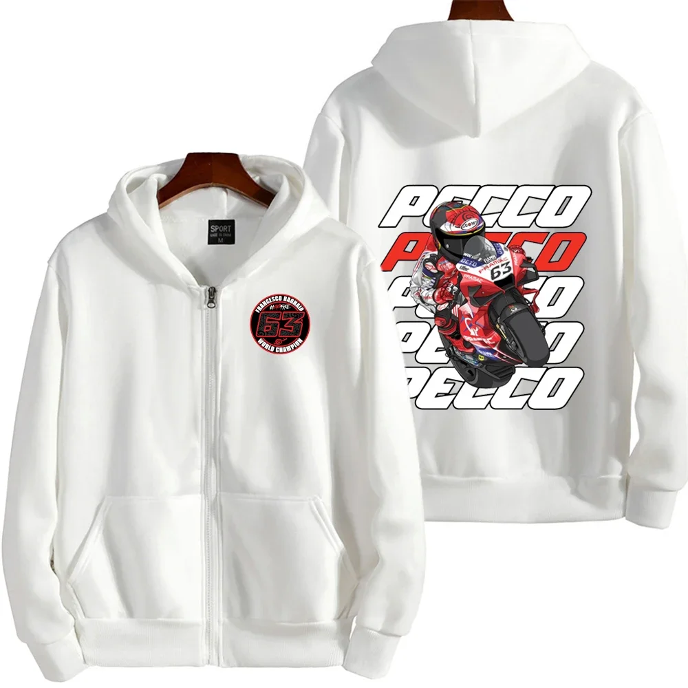 Худи на молнии Pecco Bagnaia 63 Driver Logo Racing Motorcycle Team для мужчин, весенне-осенний мужской свитшот, красная спортивная женская куртка.
