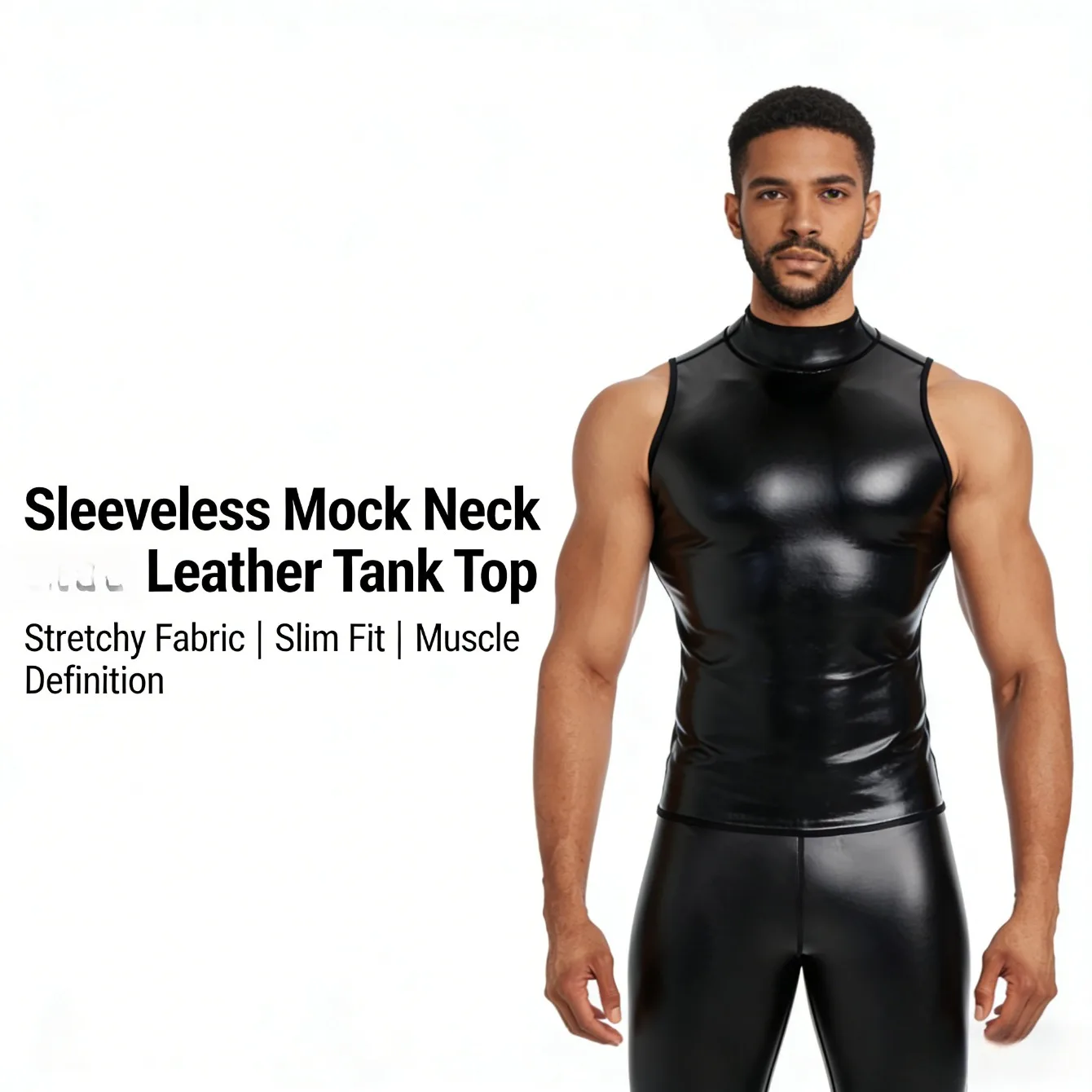 

Stylish Mens Stand Collar Leather Vest Slim Fit European American Motorcycle Style Sleeveless Leather Jacket