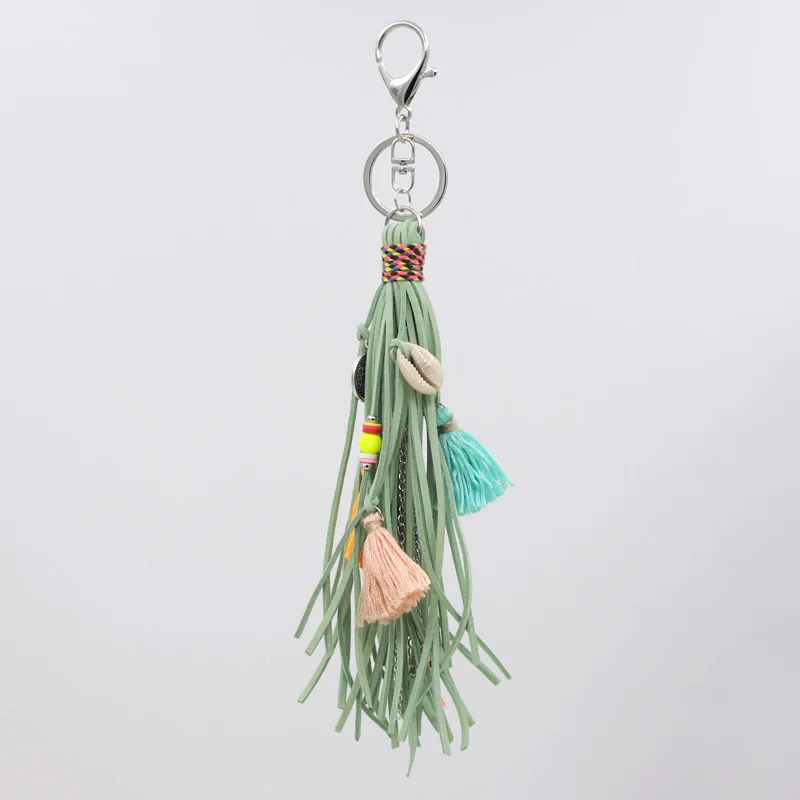 Boho Handmade Keychain for Women Bag Pendant Jewelry Multilayer Velvet Strap Tassel Shell Key Chain Car Hangging Accessories