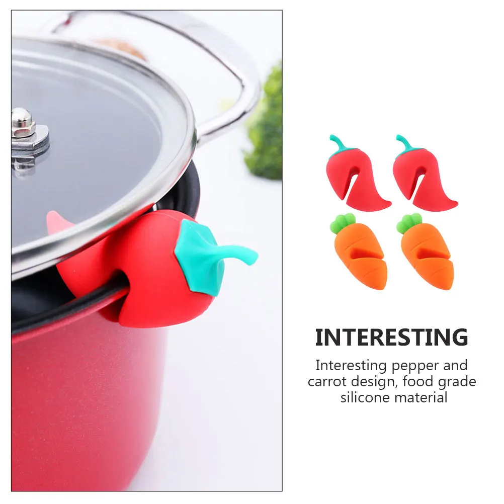 

4pcs Lid Holder Silicone Boil Over Stopper Carrot Silicone Lid Lifter Chili Shape Kitchen Gadgets Cookware Parts