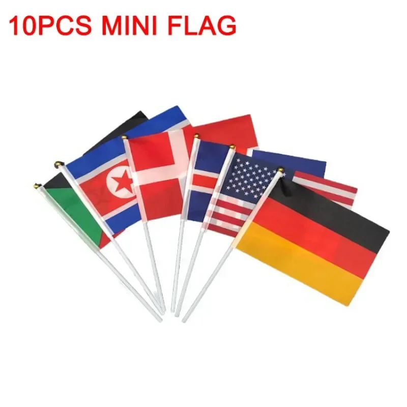 10Pc World Different Country flags 14*21cm Hand Waving flag With Hand Poles Gifts parade Cheering Banner for Sports Competitions
