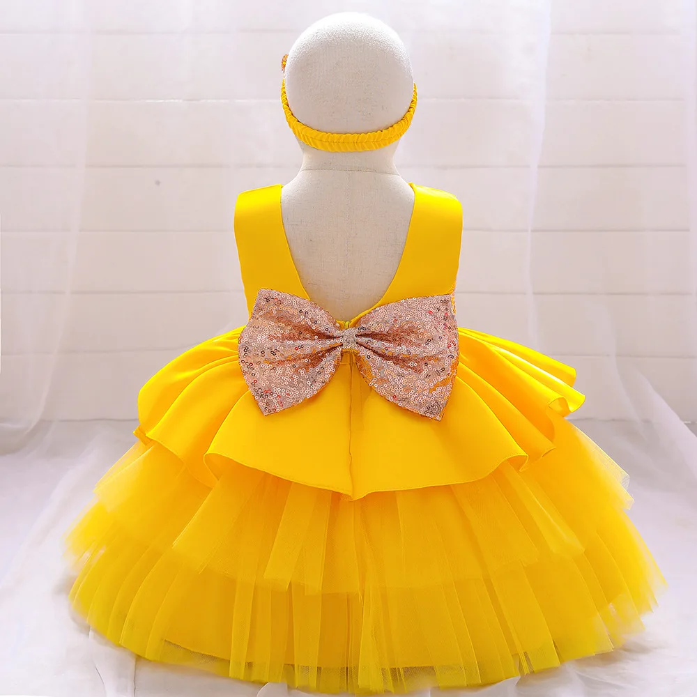 Pink Yellow Party Dress for Baby Girl 1 To 6 Year Summer 2023 Kids Birthday Wedding Princess Dresses Bow Child Ball Gown Costume