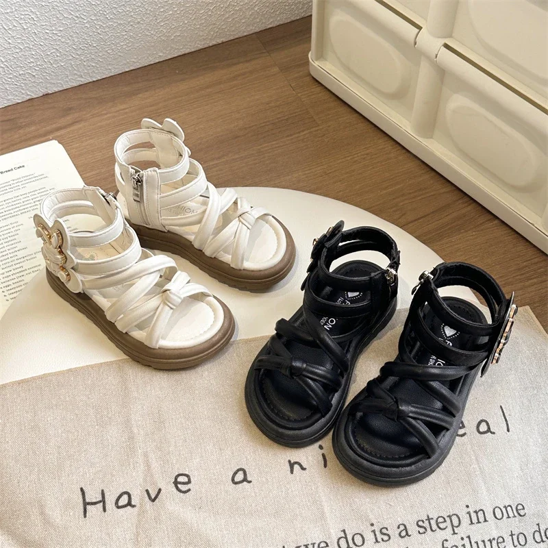 

Children Casual Sandals for Girls 2025 Summer New Fashion Korean Style Soft Bottom Anti-slippery Versatile Roman Beach Shoes