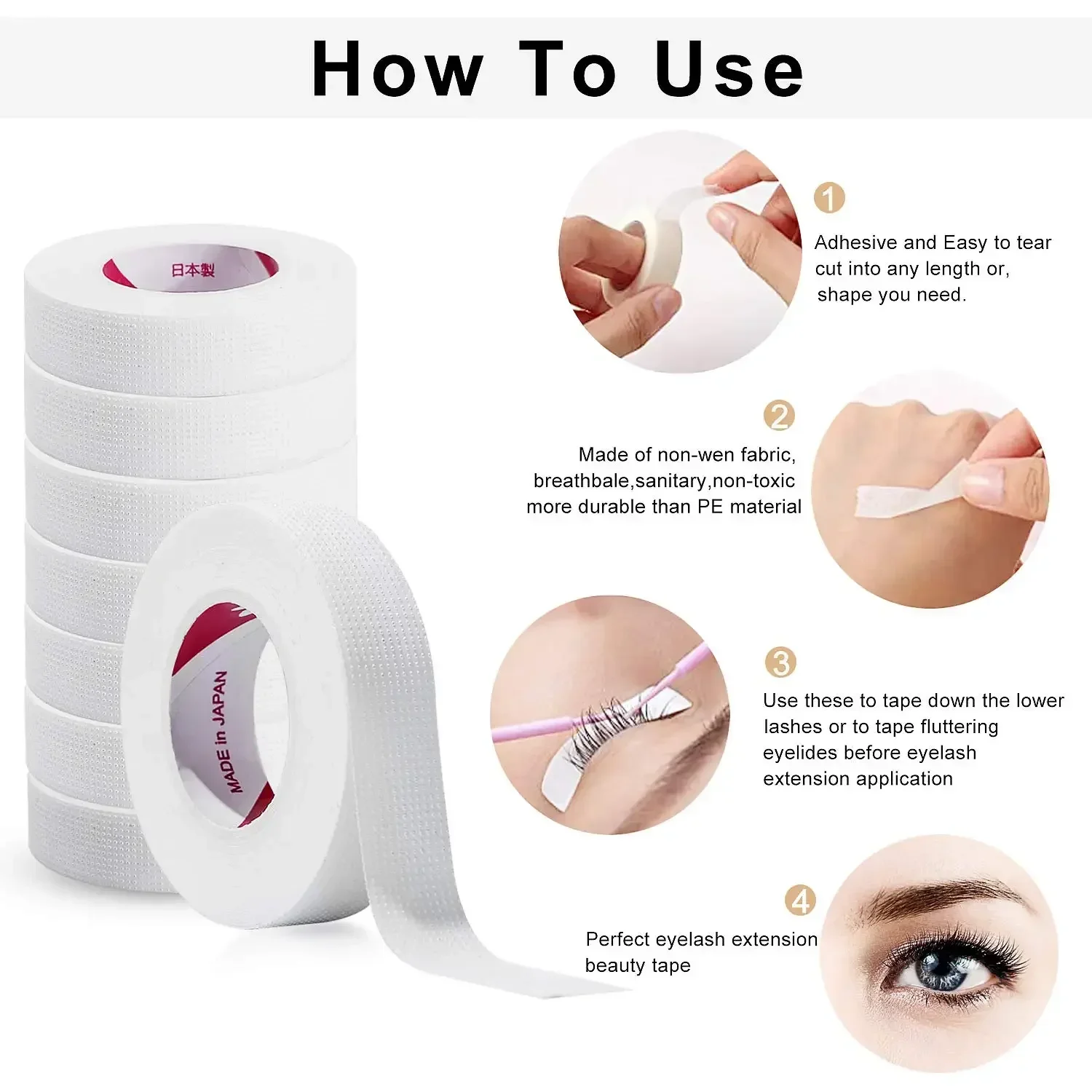 2/3/5/6 Rollen Isolierband für Wimpernverlängerung, fusselfreie Augenpads, atmungsaktives Vliesband, Wimpernpflaster – Detail 7