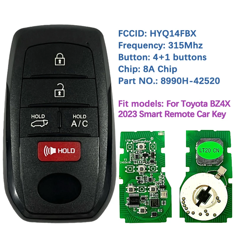 CN007323 Aftermarket 5 Button Smart Remote Keyless Key Contorl 8A Chip 315Mhz 8990H-42520 HYQ14FBX For Toyota bZ4X 2023