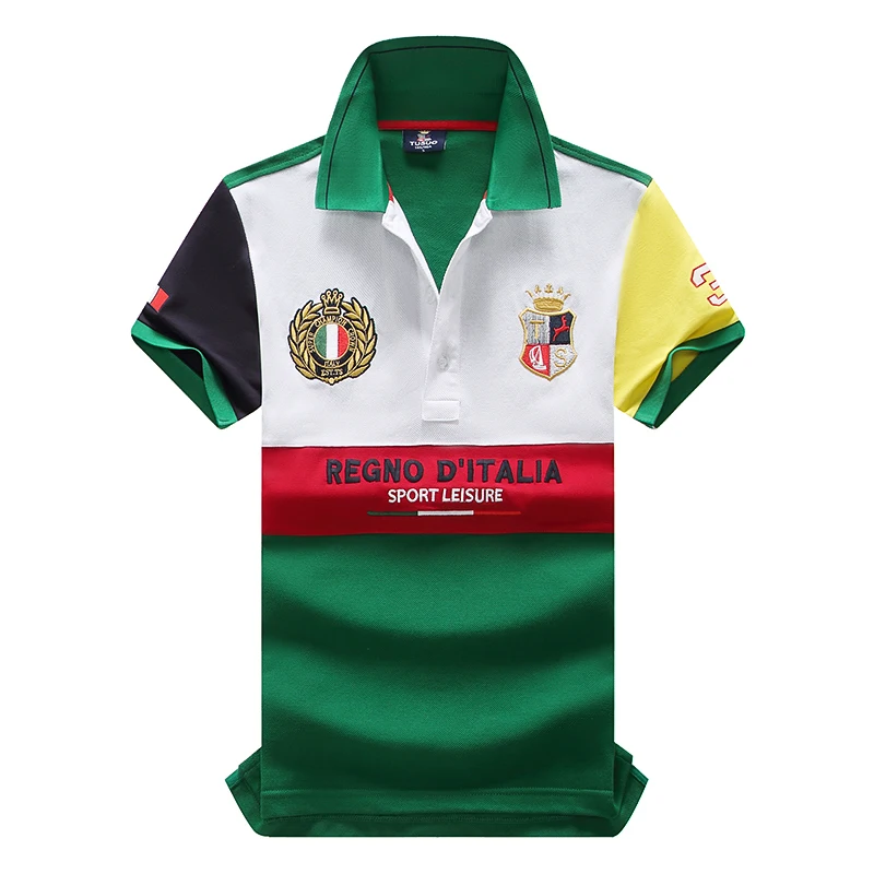 Classic Green Patchwork Men's Polo Shirts Short Sleeve 100% Cotton Sports Golf Tennis T-Shirt Moisture-Wicking Summer Clothing