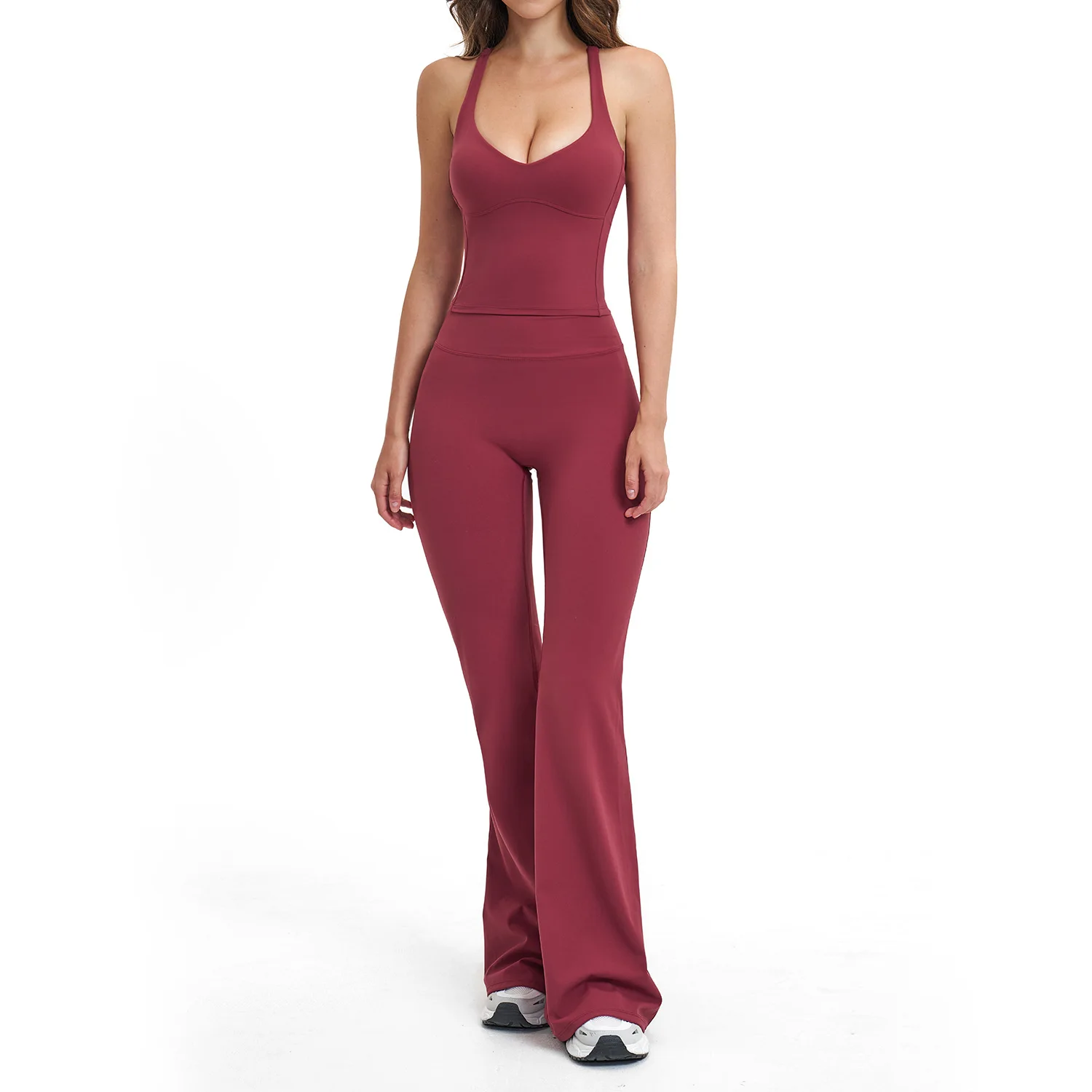 Women's 2PCS Flared Pants Yoga Set Gym Tracksuits Sports Outfits Female Shockproof Sports Vest Yoga Clothes Workout Sportswear image 3