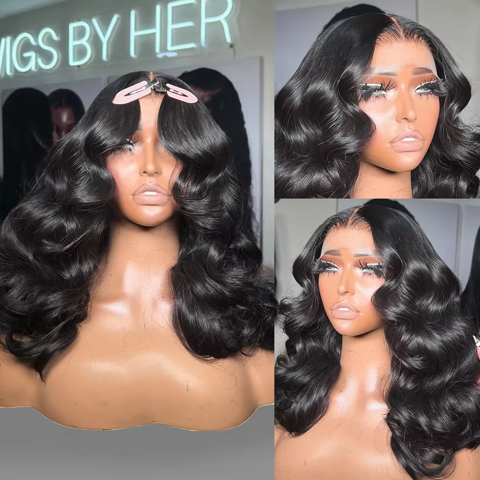 Wig Bob keriting renda gelombang tubuh 13x4 dengan kepadatan 200 Wig Bob rambut manusia 4x4 Wig Remy transparan ombak air pendek Wig Frontal untuk wanita