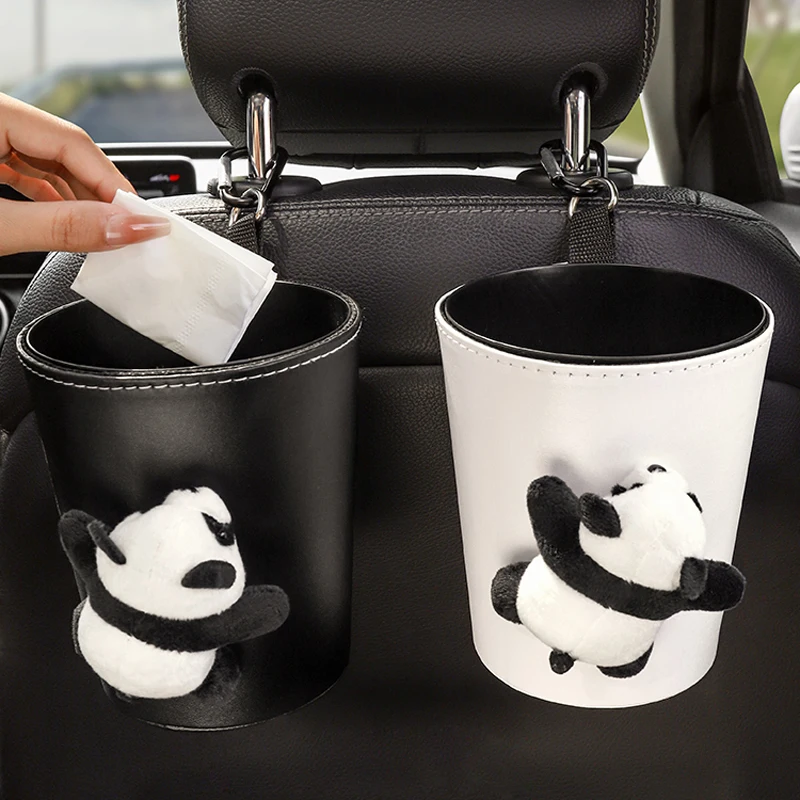 Cute Cartoon Panda Doll Car Trash Bin Can for Back Seat Headrest Mini Auto Outlet Air Vent Organizer Rubbish Bag Garbage Storage