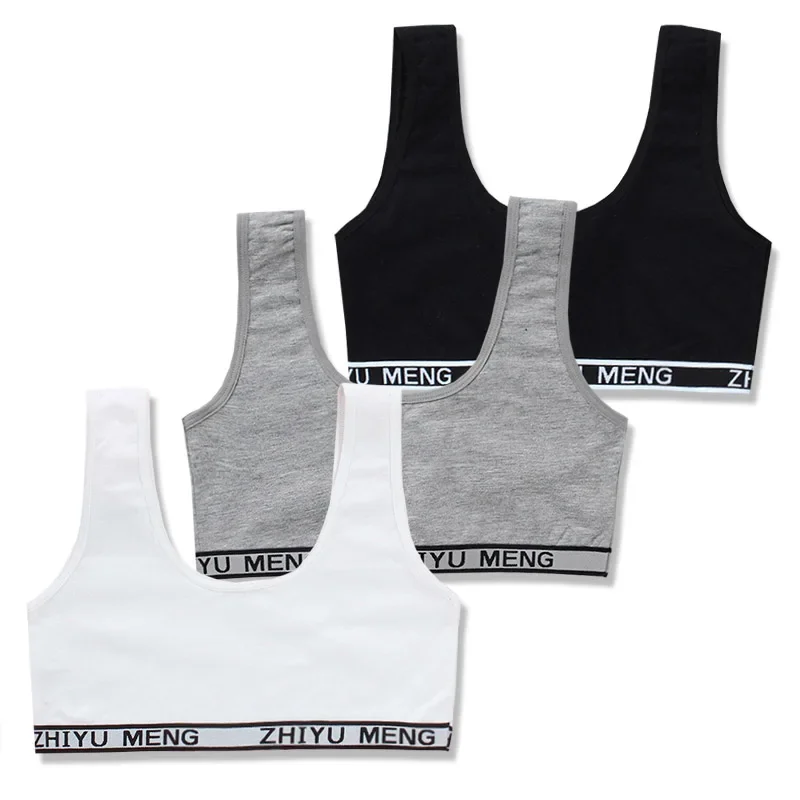 3Pc/Lot Girl Training Linen Soft Brassiere Sport GBras for Teen Letter Children Topic for Teenagers Vest