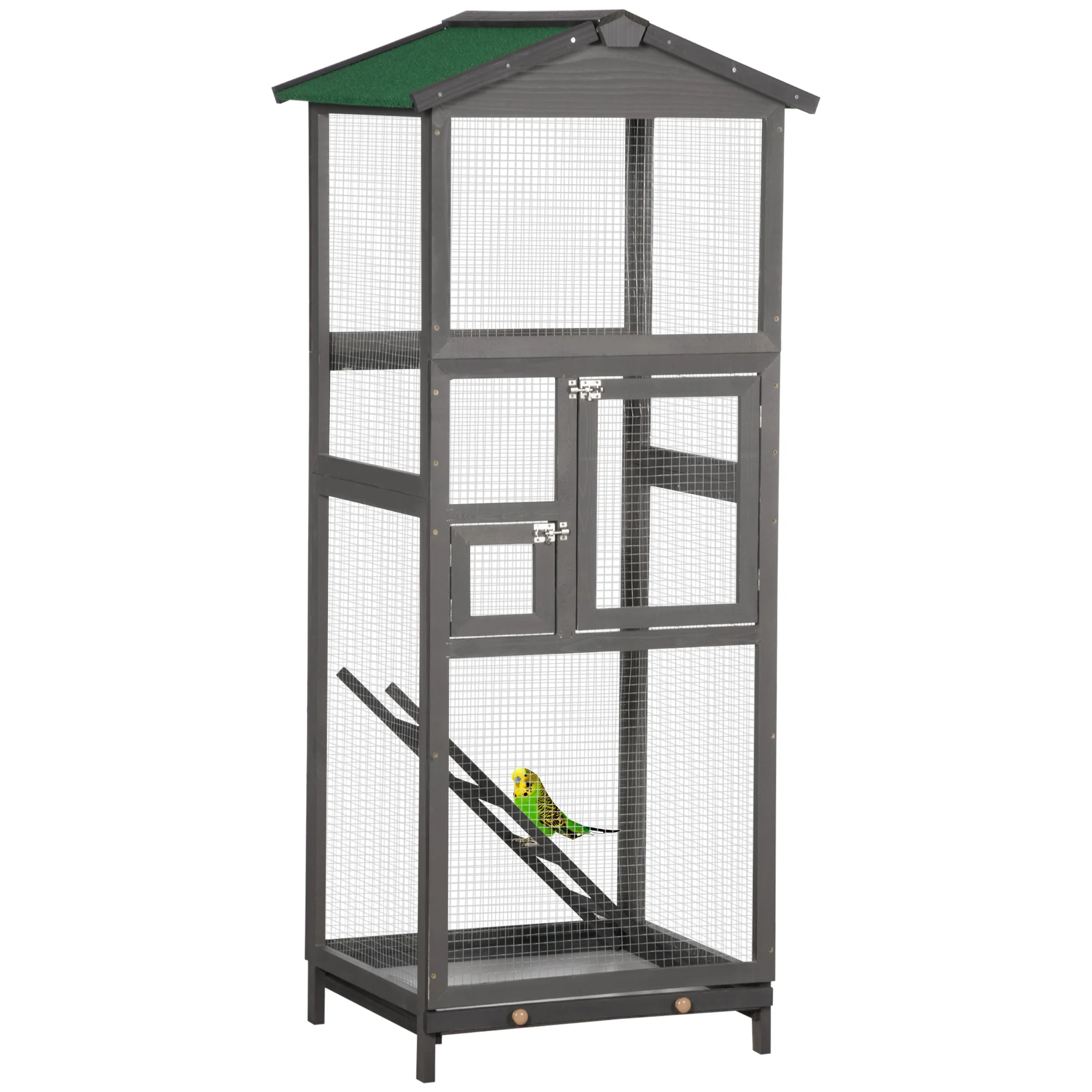 PawHut wooden bird cage with removable asphalt roof tray