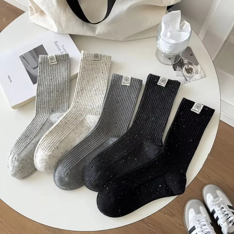 New Solid Color Black White Gray Long Socks Autumn Socks Women Japanese Fashion Cotton Knitted Harajuku Retro Women Socks