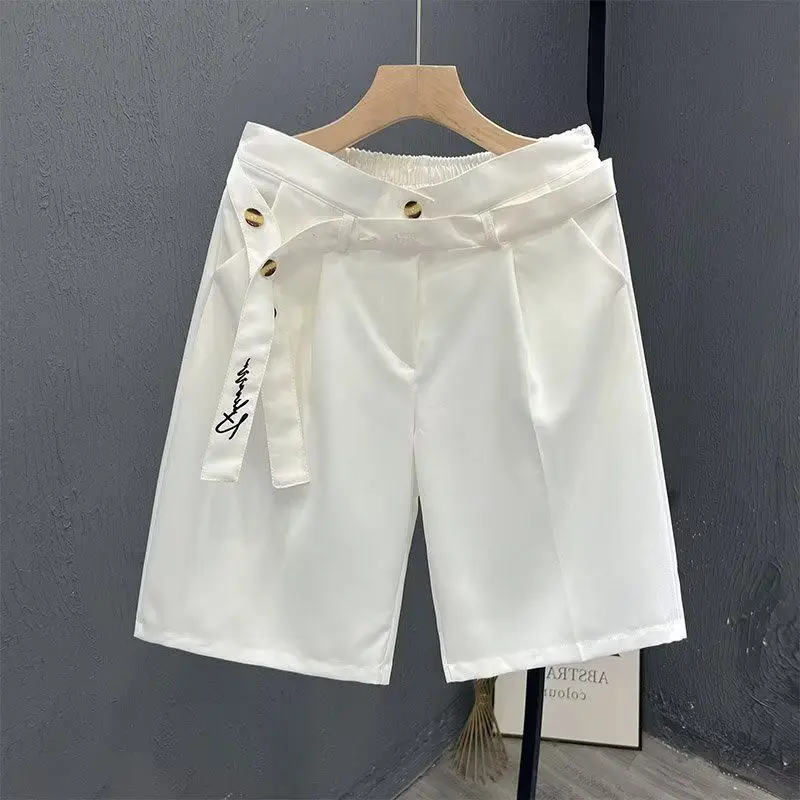 Men New Summer Korean Version of Belt Loose and Fashionable Breathable Versatile Straight Five-point Pants