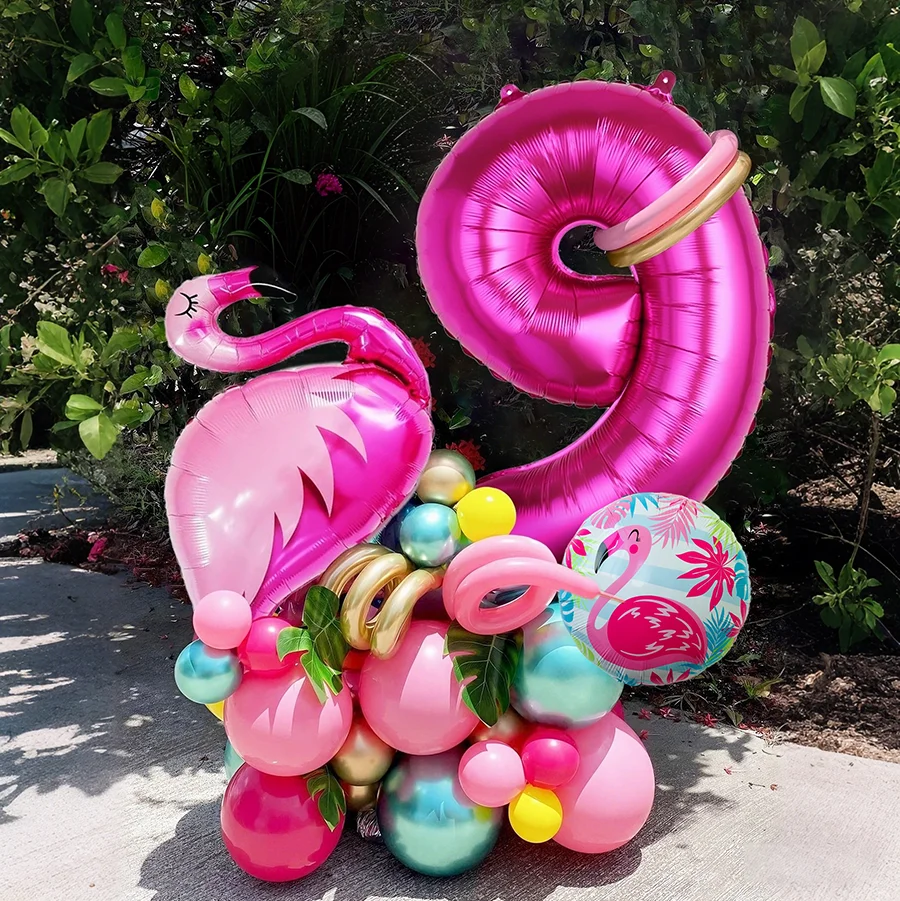 Tropical Flamingo Birthday Balloons Rose Red Digital Balloon for Flamingo-Themed Parties, Birthday Decor, and Hawaiian Parties