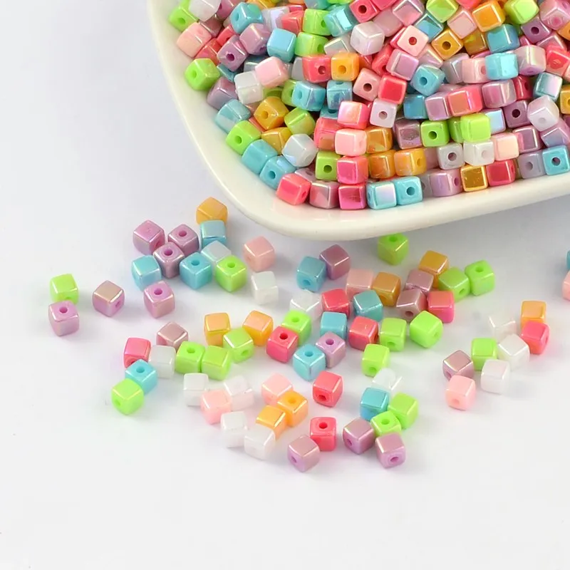 

500g 4x4mm Acrylic Cube Beads AB color Loose Spacer Beads for Jewelry Making Diy Bracelet Necklace Accessories about 8000pcs