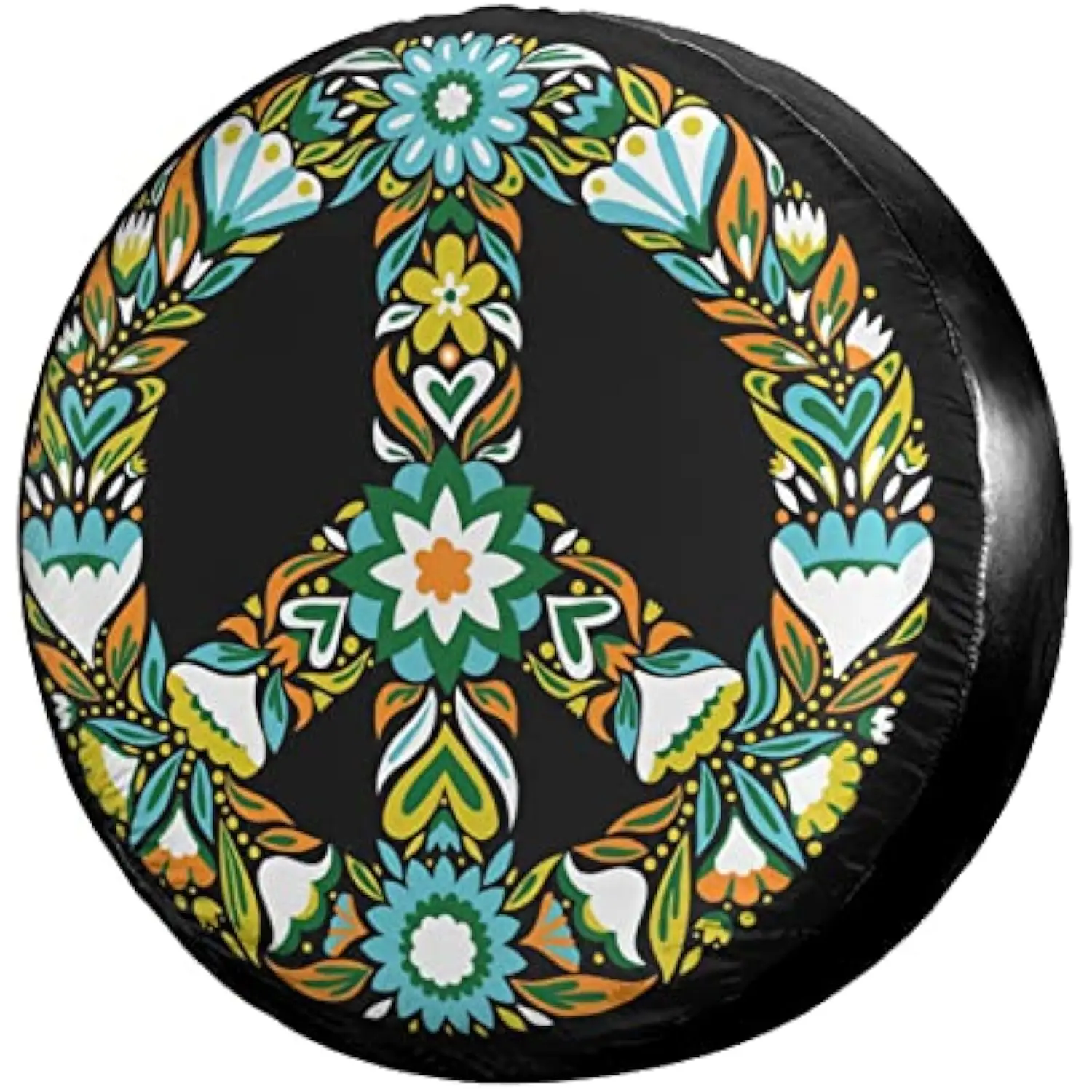 

Floral Peace Sign Tire Cover Waterproof UV Protection Spare Wheel Protector for RV SUV Truck