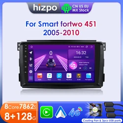 Hizpo rádio do carro para smart fortwo 451 2005 - 2010 multimídia gps sem fio carplay android auto no 2 din 2din dvd 4g ai voz 7862