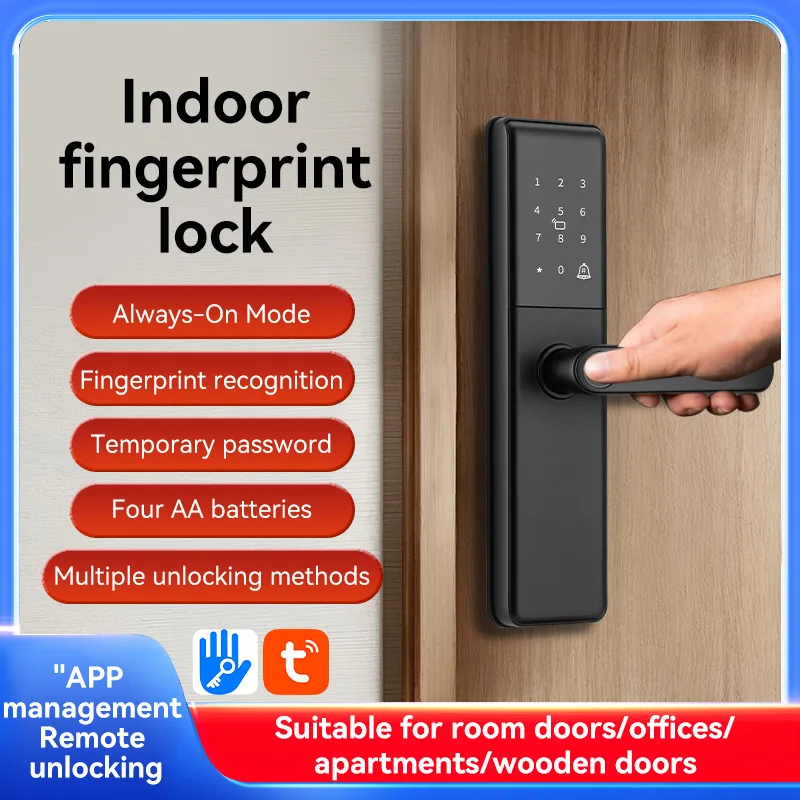 EGFirtor Tuya TTlock APP Smart Fingerprint Passwordk IC Card Electronic Digital Home Security Wooden Door Lock