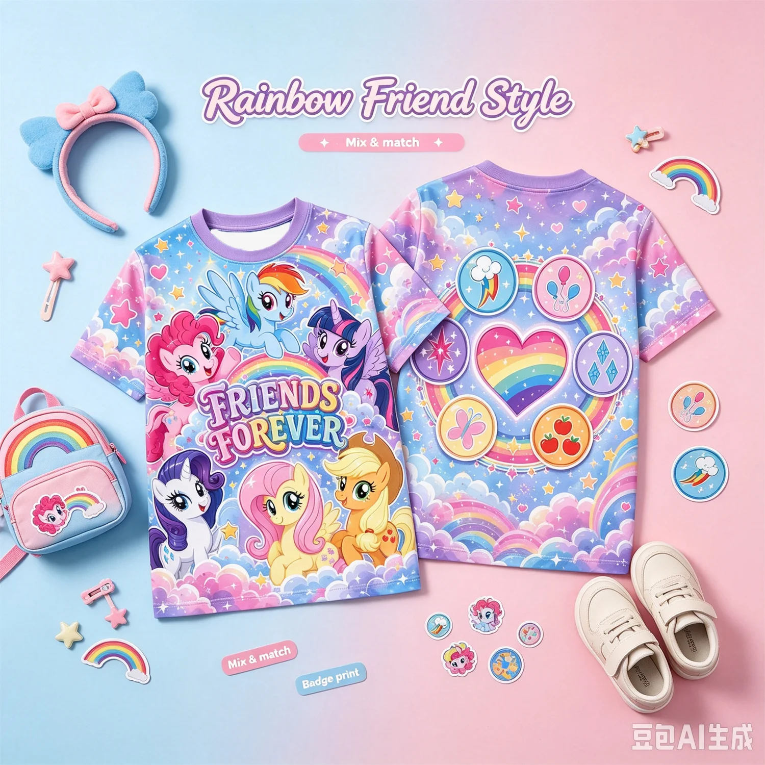 My Little Pony Kinder T-Shirt Mädchen Kurzarm Friends Forever Regenbogen Grafik T-Shirt Sommer Casual Cartoon Top Kindergeschenk
