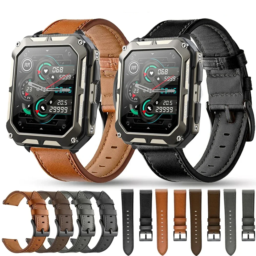 Pulseira de couro para C20 Pro Smart Wriststrap, pulseira rápida, relógios acessórios, 22mm