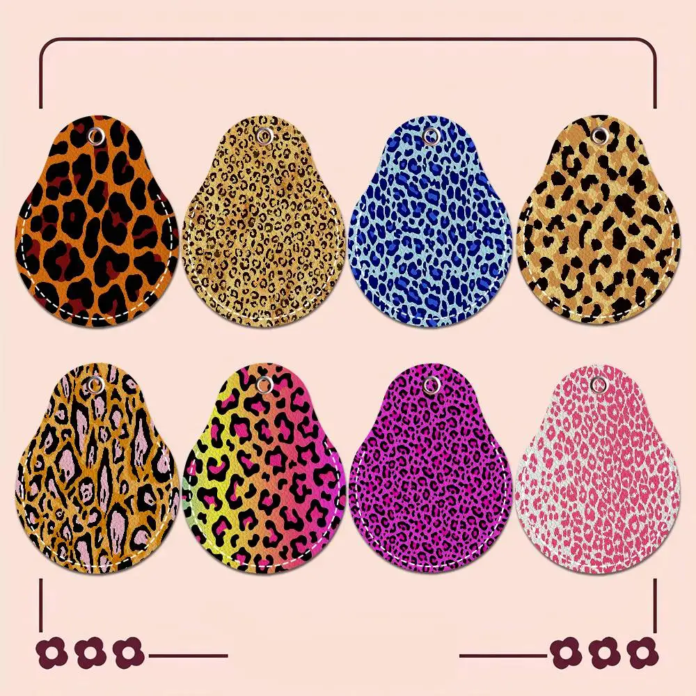 Leopard Pattern Keyring Leather Access Card Holder Keychain Community Water Drop Proximity Card Protective Case