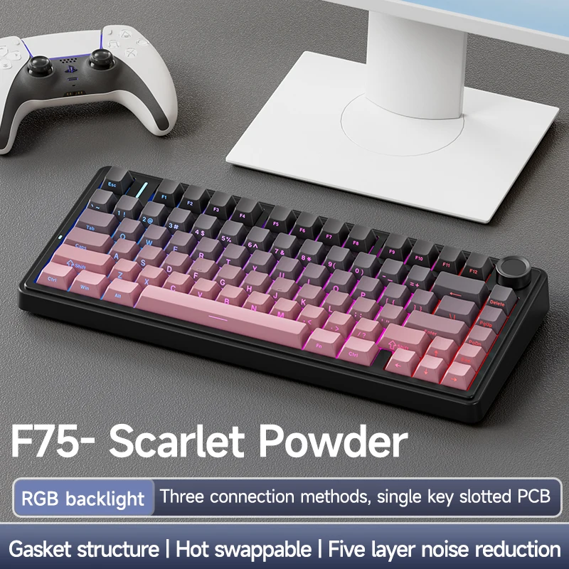 AULA F75 Mechanical Keyboard Wireless Bluetooth 2.4G Wired Tri-Mode Multifunctional Knob Hot Swap Laptop RGB PC Gaming Keyboard