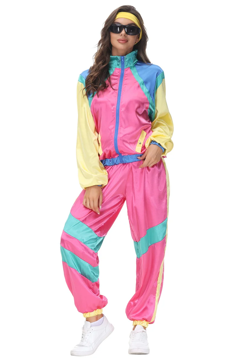 Volwassen Halloween Vintage 80S Hippie Kostuum Cosplay Hip Hop Disco Party Trainingspak Kostuums Paar Pak