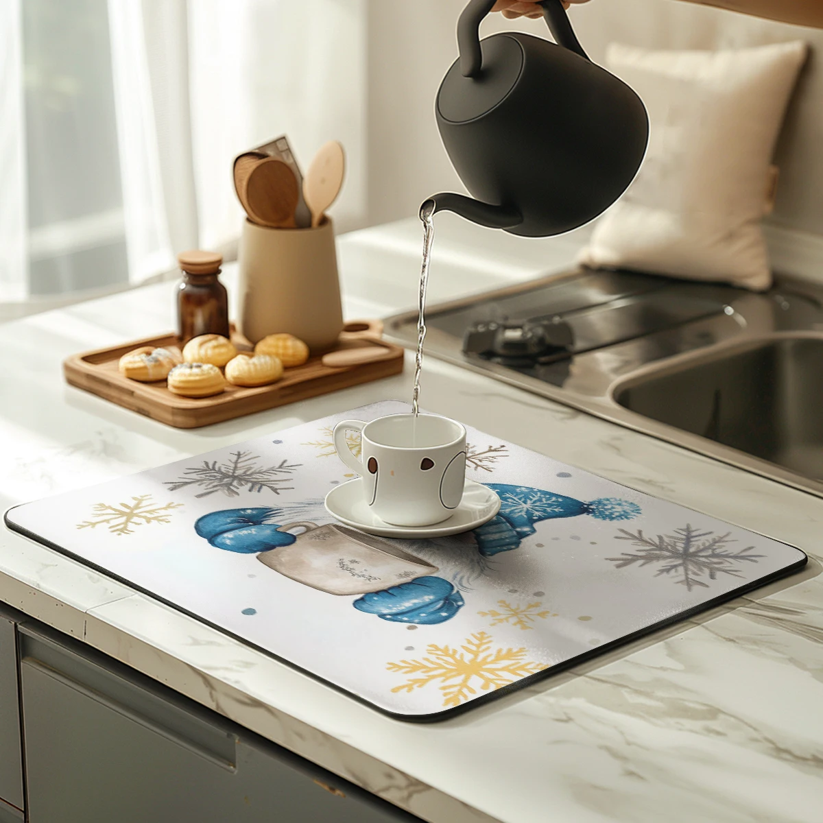 

Впитывающие коврики для сушки посуды, рождественский стол, сливная подушка, термостойкий коврик для стойки, нескользящий дренажный коврик для столовых приборов, кухня