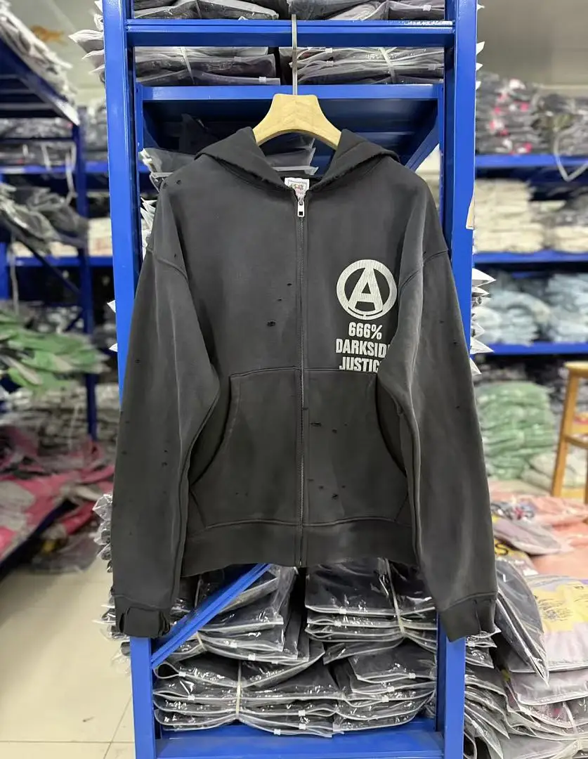SS26 Saint x Anime 666% Big A Printed Women Men Washed Hoodie Sweatshirt Hiphop Oversized Men Distressed Hoodie Pullover