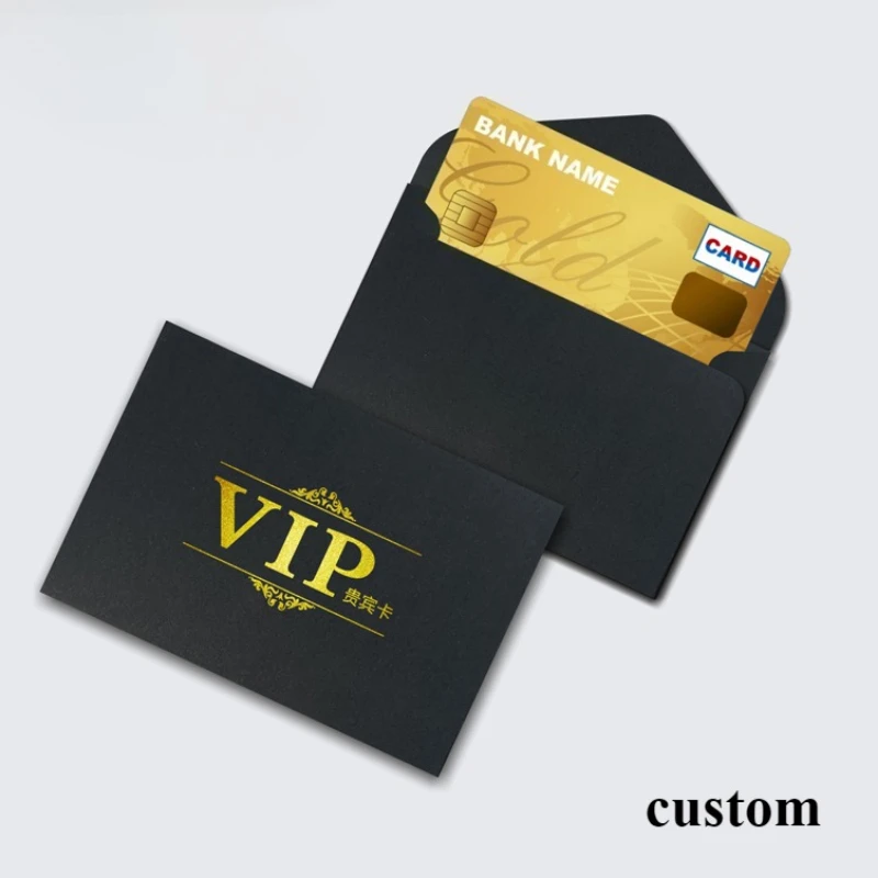 50PCS Custom logo Mini Envelope Bank Credit Card Envelopes Vip Mebership Card Sleeve Thickened Pearl Paper Gold Stamping