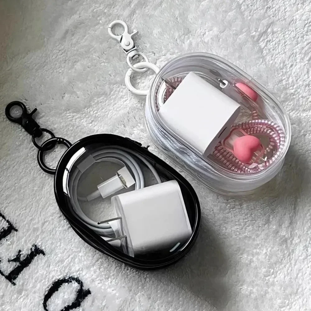 Multifunctional Clear Data Cable Storage Box Outdoor Travel Headset Storage Bag Data Cable Round Storage Boxes for organizing