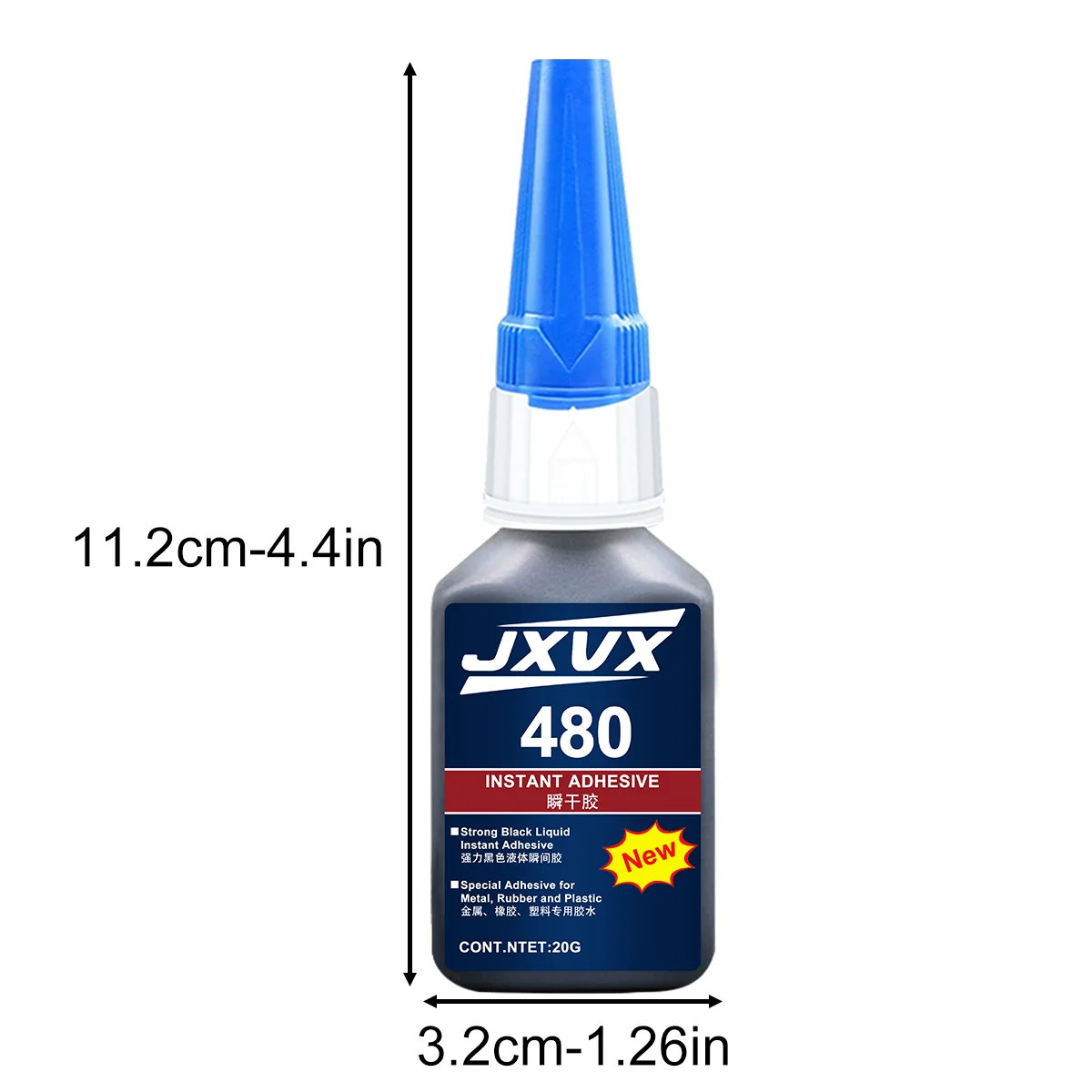 JXVX 20 g 480 Super colle noire Cyanoacrylate noir à séchage rapide pour plastique, bois, métal, pneus, chaussures en caoutchouc, pneus, liquide adhésif puissant, réparation. Comprend un distributeur