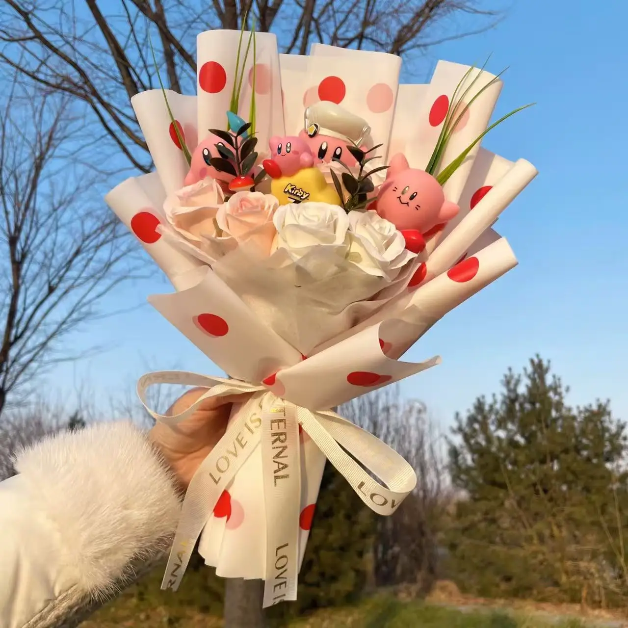 Anime-Figuren Star Kirby Plüschpuppe Stofftiere Kreative Handgemachte Blumensträuße Valentinstag Abschluss Geburtstagsgeschenke für Mädchen – Detail 3