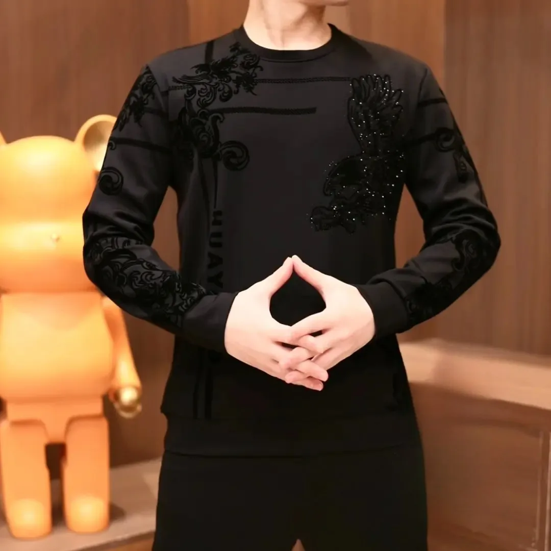 

Новинка 2026: Мужской свитшот премиум-класса с длинным рукавом и круглым вырезом, роскошный, черный, на флисовой подкладке, свободного кроя, модный базовый вариант.